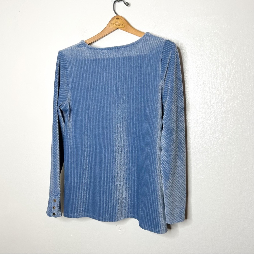 Soft Surroundings Lucy Luxe Top Blue Ribbed Velvet Long Sleeve‎ Top Small S - Picture 7 of 8